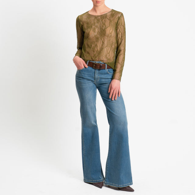 Zeroassoluto-Blusa in pizzo elasticizzato - olive