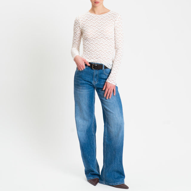 Zeroassoluto-T-shirt manica lunga in pizzo elasticizzato - burro