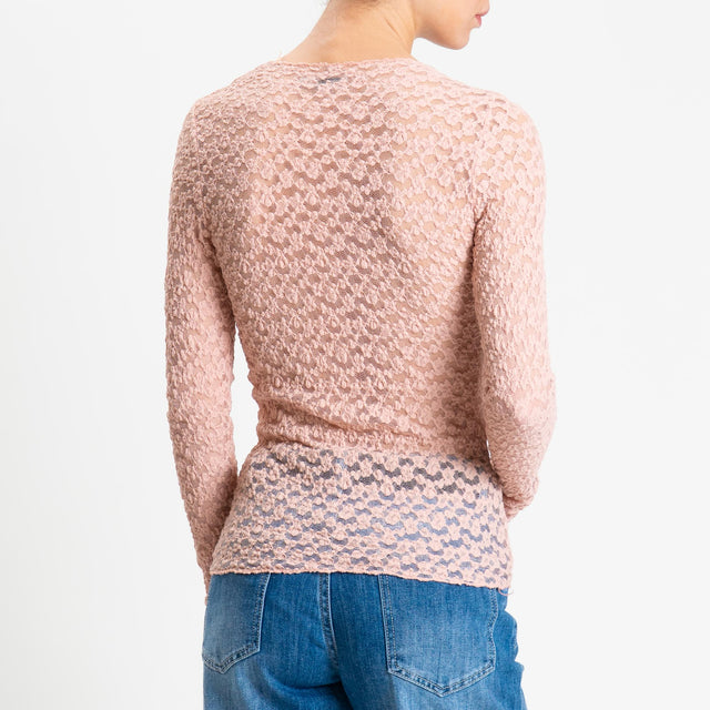 Zeroassoluto-T-shirt manica lunga in pizzo elasticizzato - pink