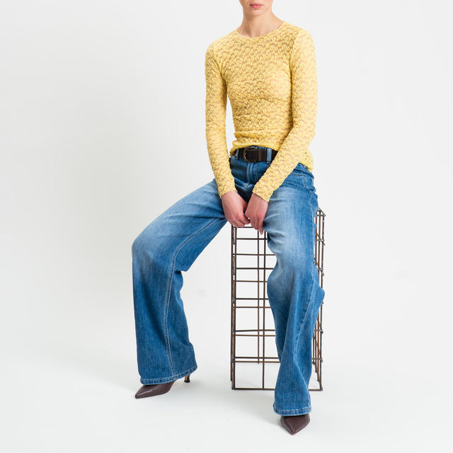 Zeroassoluto-T-shirt manica lunga in pizzo elasticizzato - yellow