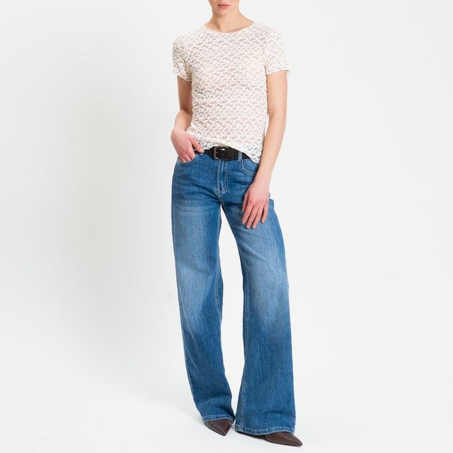 Zeroassoluto-T-shirt in pizzo elasticizzato slim fit - burro