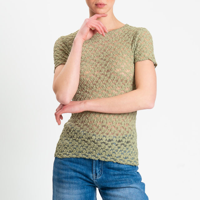 Zeroassoluto-T-shirt in pizzo elasticizzato slim fit - olive