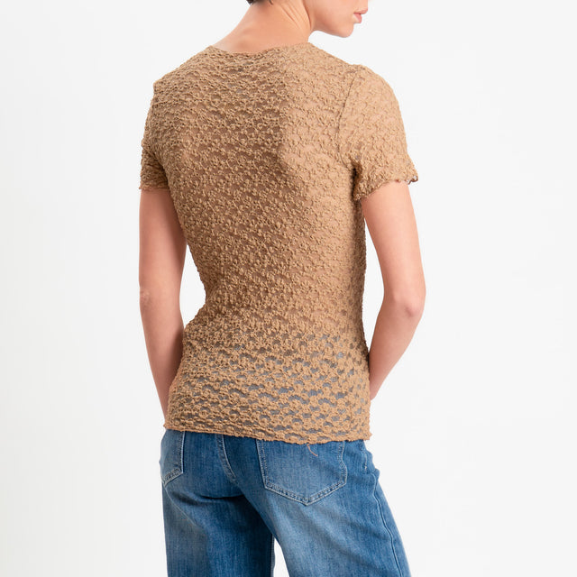 Zeroassoluto-T-shirt in pizzo elasticizzato slim fit - biscotto