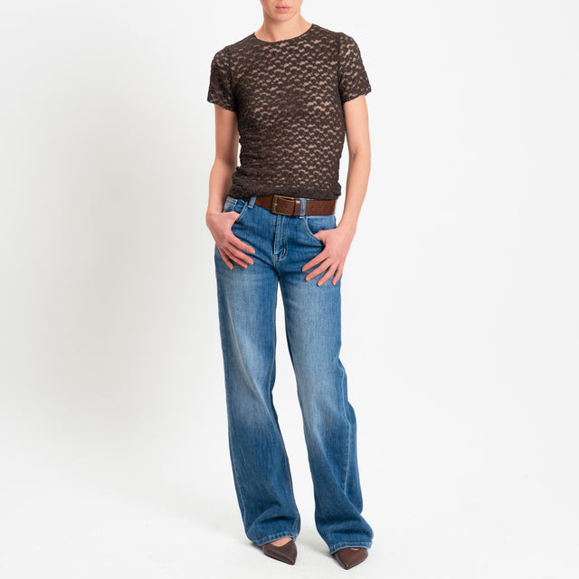 Zeroassoluto-T-shirt in pizzo elasticizzato slim fit - moro