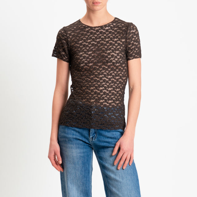 Zeroassoluto-T-shirt in pizzo elasticizzato slim fit - moro