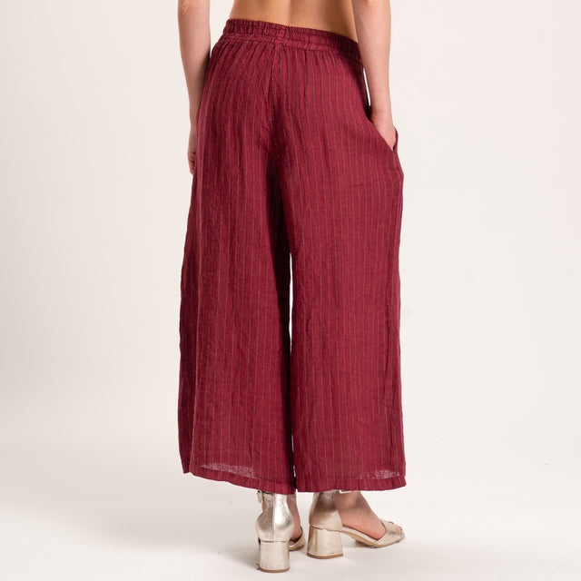 Zeroassoluto-Pantalone PENNY wide leg crop gessato 100% LINO- india