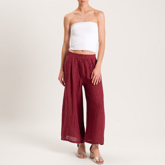 Zeroassoluto-Pantalone PENNY wide leg crop gessato 100% LINO- india