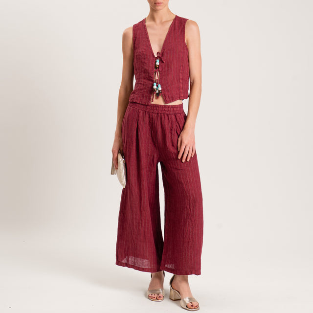 Zeroassoluto-Pantalone PENNY wide leg crop gessato 100% LINO- india