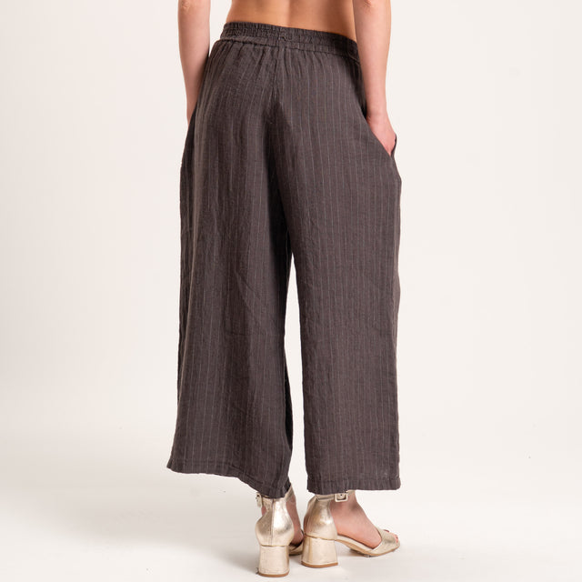Zeroassoluto-Pantalone PENNY wide leg crop gessato 100%LINO - moro