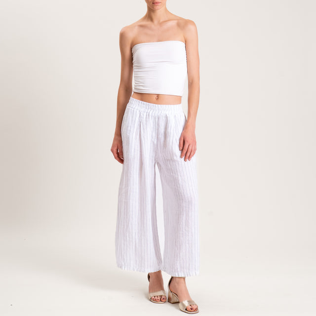 Zeroassoluto-Pantalone PENNY wide leg crop gessato 100%LINO - bianco