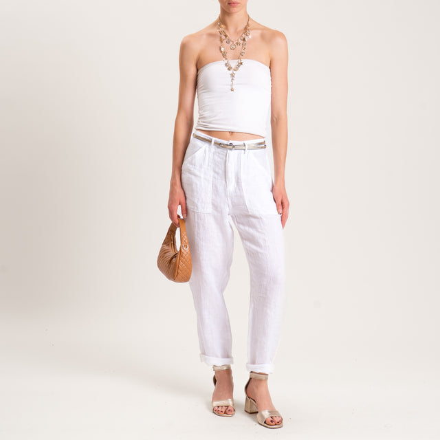 Zeroassoluto-Pantalone PERRY worker 100%LINO elastico dietro - bianco
