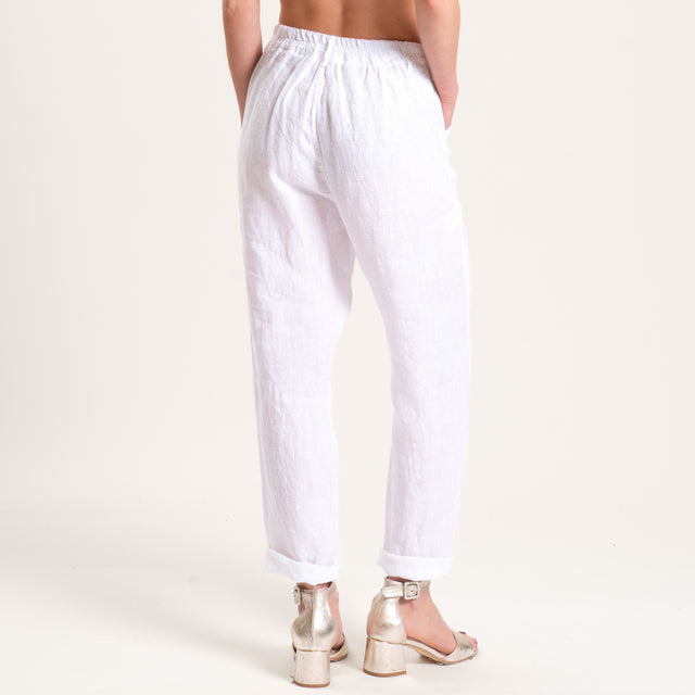 Zeroassoluto-Pantalone PERRY worker 100%LINO elastico dietro - bianco