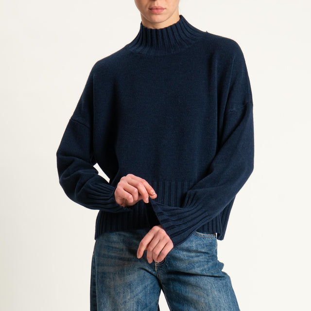 Zeroassoluto-Maglia collo montato bordi a coste - blu