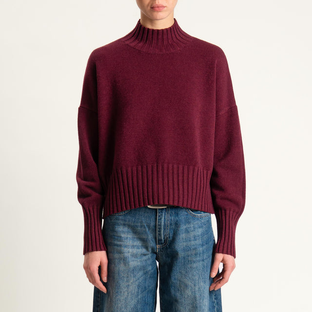 Zeroassoluto-Maglia collo montato bordi a coste - Bordeaux