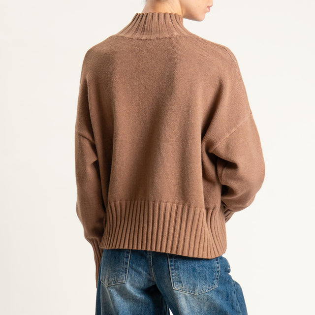 Zeroassoluto-Maglia collo montato bordi a coste - camel