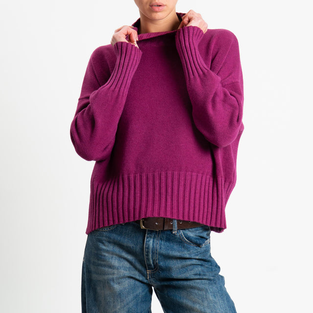 Zeroassoluto-Maglia collo montato bordi a coste - ciclamino