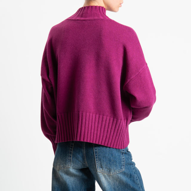 Zeroassoluto-Maglia collo montato bordi a coste - ciclamino