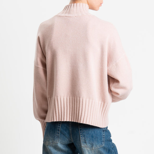 Zeroassoluto-Maglia collo montato bordi a coste - cipria