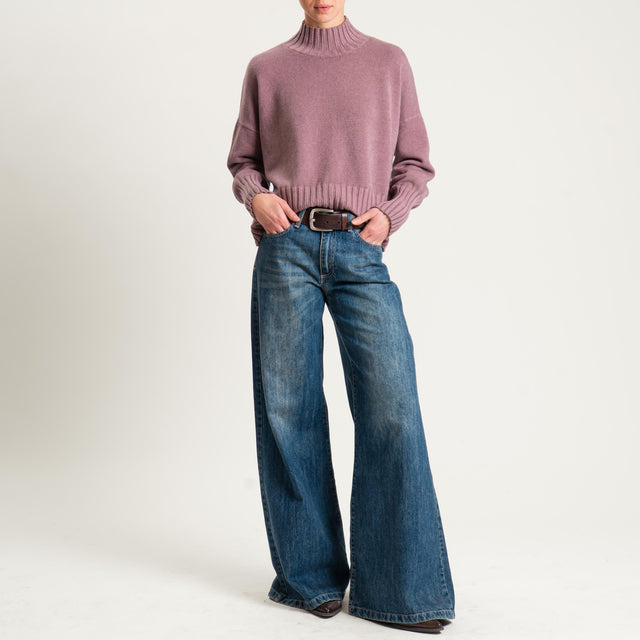 Zeroassoluto-Maglia collo montato bordi a coste - mauve