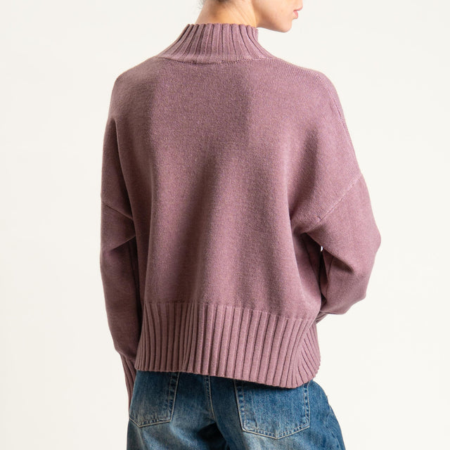 Zeroassoluto-Maglia collo montato bordi a coste - mauve
