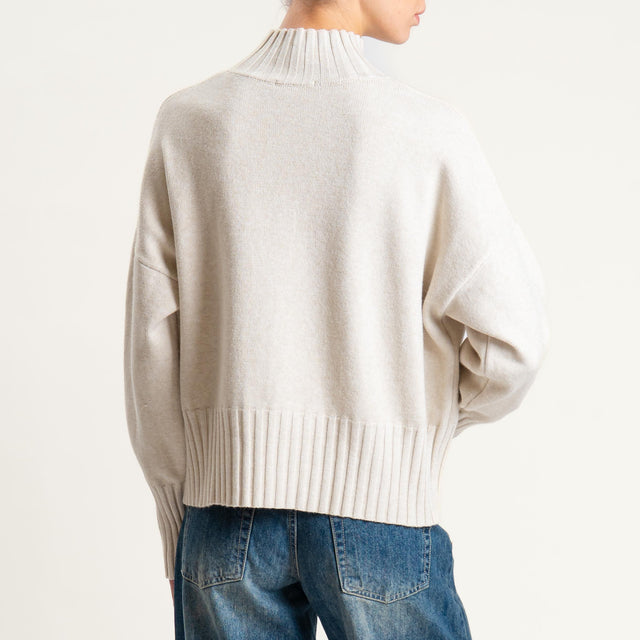 Zeroassoluto-Maglia collo montato bordi a coste - gesso