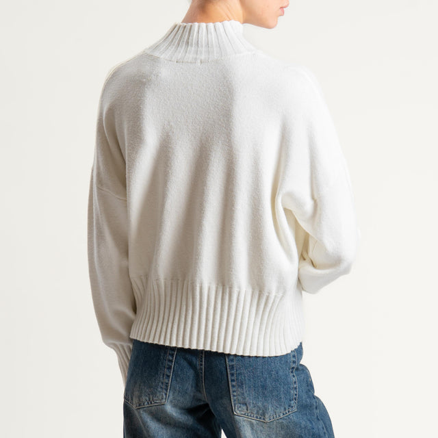 Zeroassoluto-Maglia collo montato bordi a coste - panna