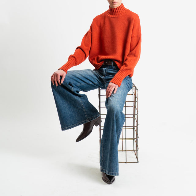 Zeroassoluto-Maglia collo montato bordi a coste - ruggine