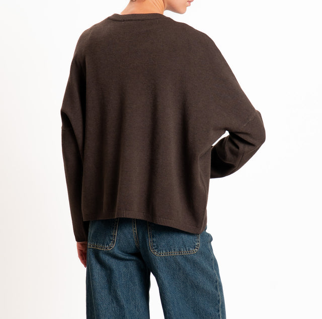 Zeroassoluto-Maglia scatola girocollo - choco