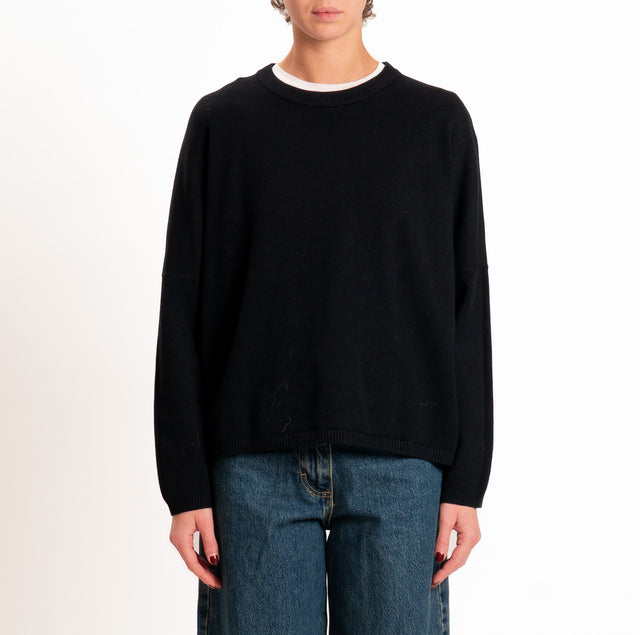 Zeroassoluto-Maglia scatola girocollo - nero