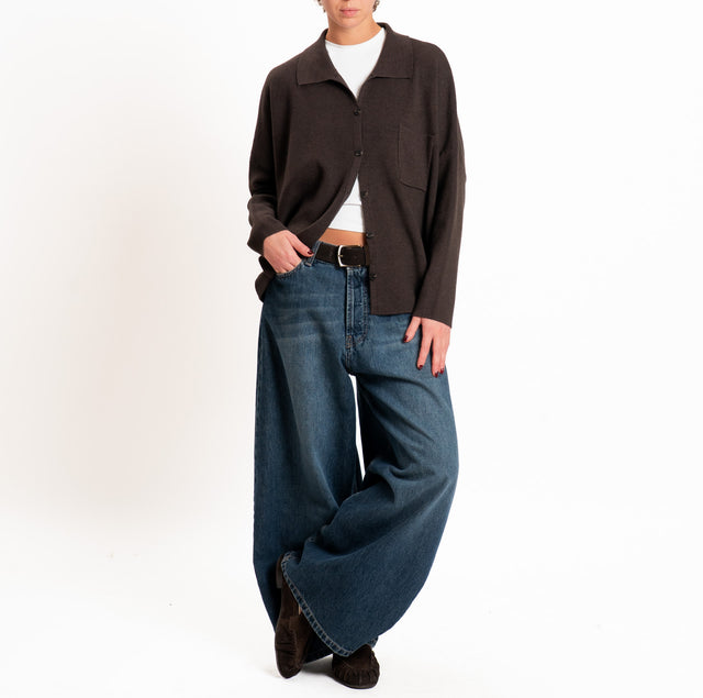 Zeroassoluto-Giacca camicia over in maglia - choco