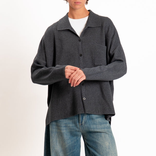 Zeroassoluto-Giacca camicia over in maglia - piombo