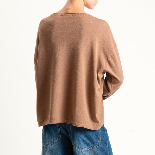 Zeroassoluto-Maglia girocollo a scatola - camel