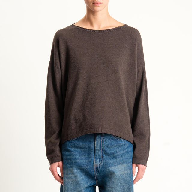 Zeroassoluto-Maglia girocollo a scatola - cioccolato