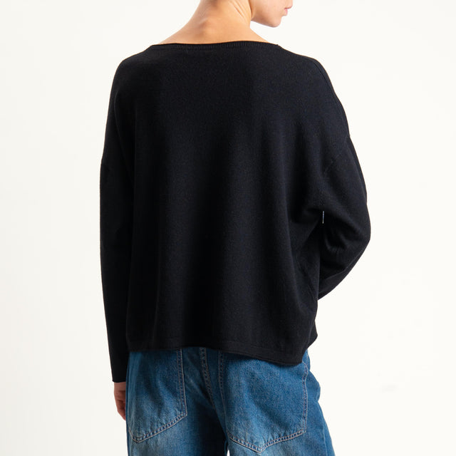 Zeroassoluto-Maglia girocollo a scatola - nero
