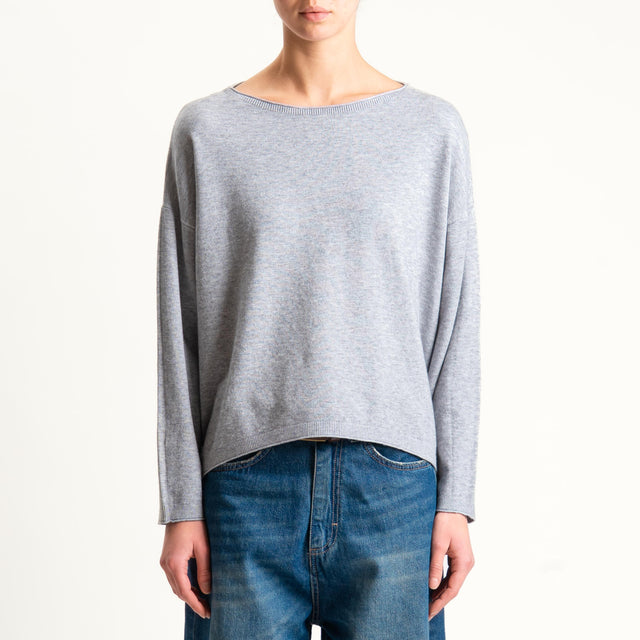 Zeroassoluto-Maglia girocollo a scatola - perla