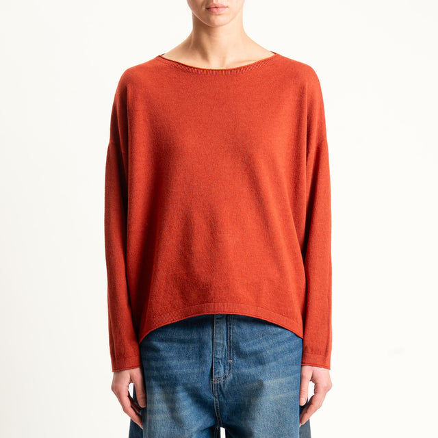 Zeroassoluto-Maglia girocollo a scatola - ruggine