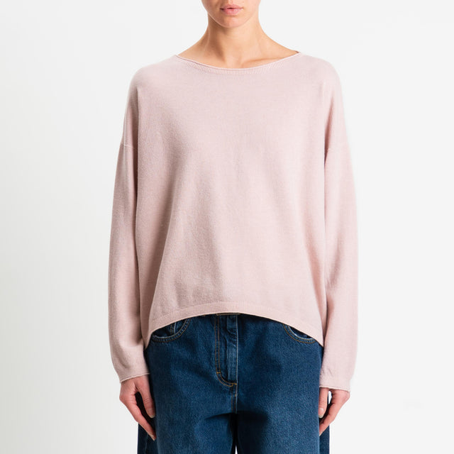 Zeroassoluto-Maglia girocollo a scatola - cipria