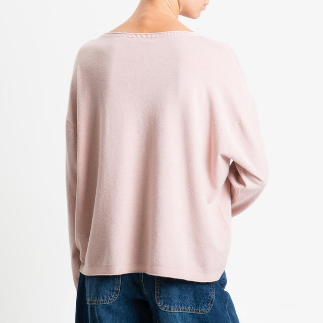 Zeroassoluto-Maglia girocollo a scatola - cipria