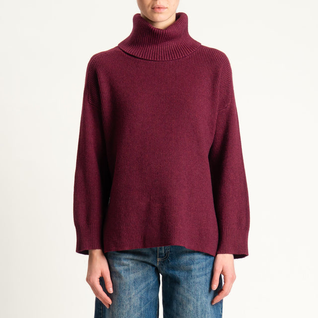 Zeroassoluto-Maglia collo alto spacchi laterali - Bordeaux