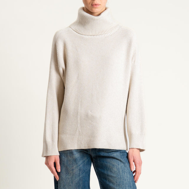 Zeroassoluto-Maglia costa inglese collo alto spacchi laterali - gesso