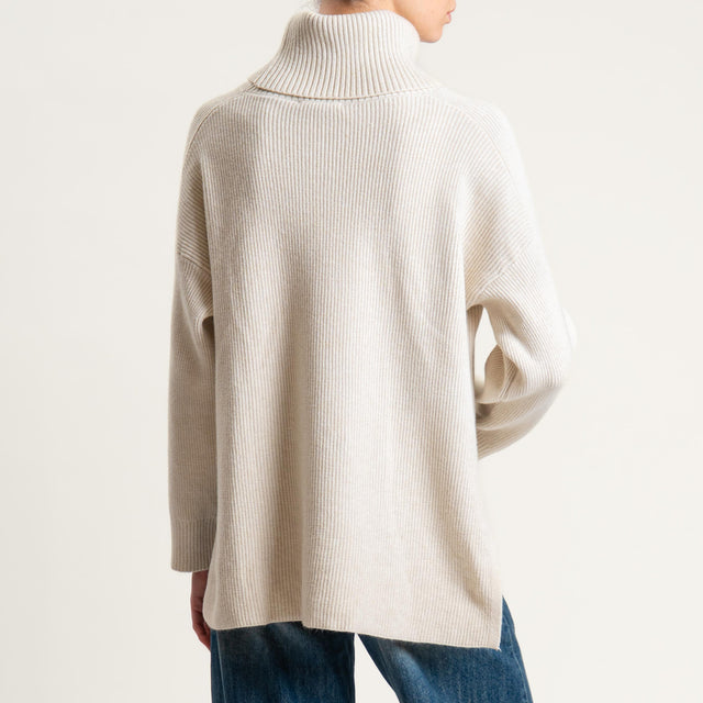 Zeroassoluto-Maglia costa inglese collo alto spacchi laterali - gesso