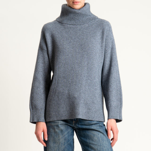 Zeroassoluto-Maglia costa inglese collo alto spacchi laterali - grigio medio melange