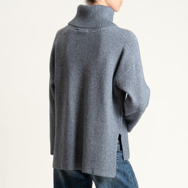 Zeroassoluto-Maglia costa inglese collo alto spacchi laterali - grigio medio melange