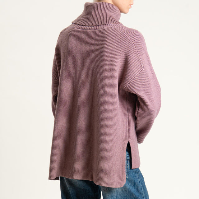 Zeroassoluto-Maglia costa inglese collo alto spacchi laterali - mauve