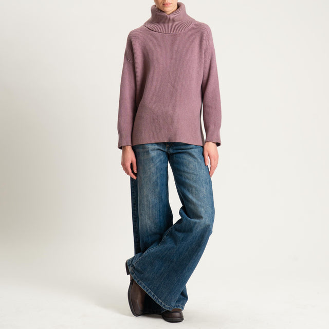 Zeroassoluto-Maglia costa inglese collo alto spacchi laterali - mauve