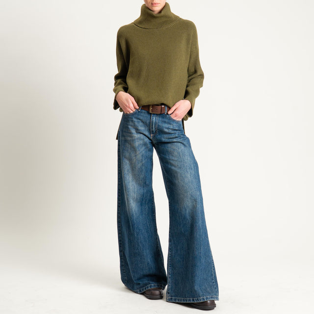 Zeroassoluto-Maglia costa inglese collo alto spacchi laterali - olio