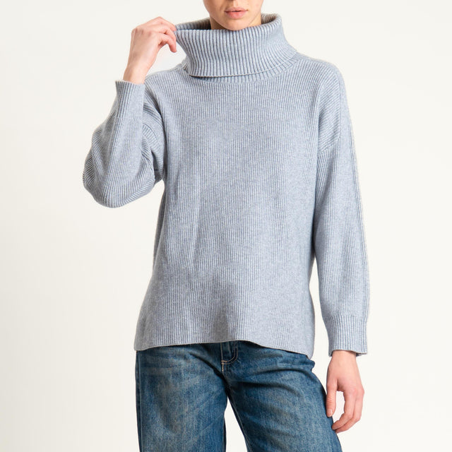Zeroassoluto-Maglia costa inglese collo alto spacchi laterali - perla
