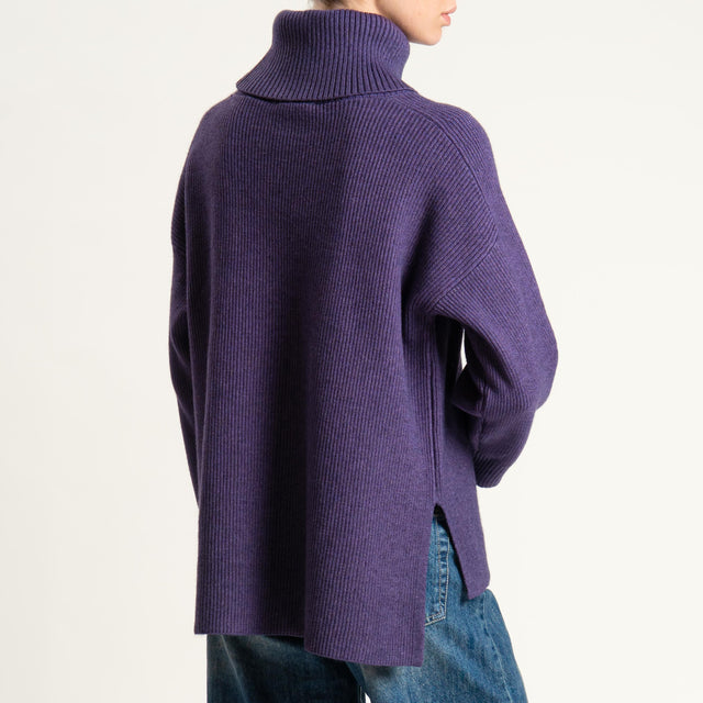 Zeroassoluto-Maglia costa inglese collo alto spacchi laterali - uva