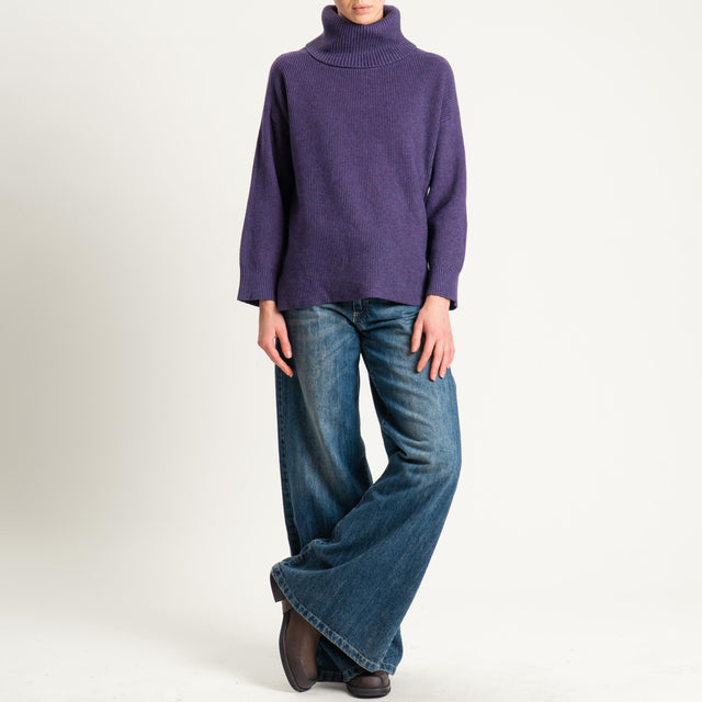 Zeroassoluto-Maglia costa inglese collo alto spacchi laterali - uva