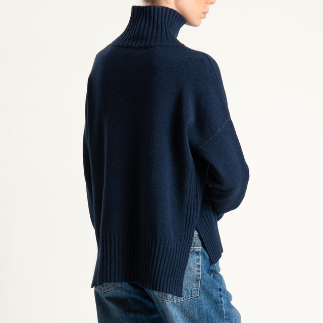 Zeroassoluto-Maglia collo montato bordi a coste - blu